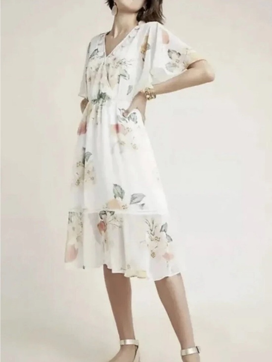 FARM Rio Dresses & Skirts - FARM Rio Eloisa Floral Sheer V-Neck Women’s Dress in Cream with Orange Accents